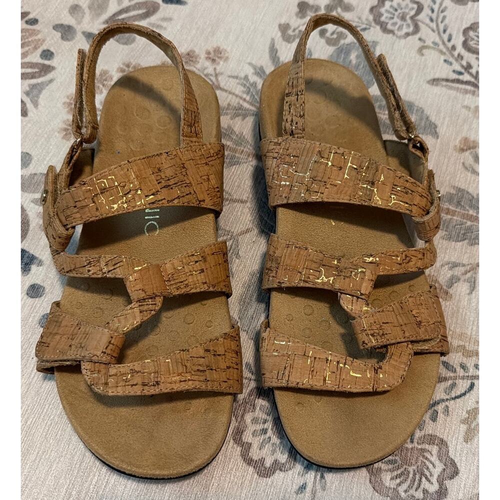 Vionic 342 Paros Gold Cork Adjustable Strapy Sandals Orthotic Comfort Women SZ 7 - Picture 2 of 6